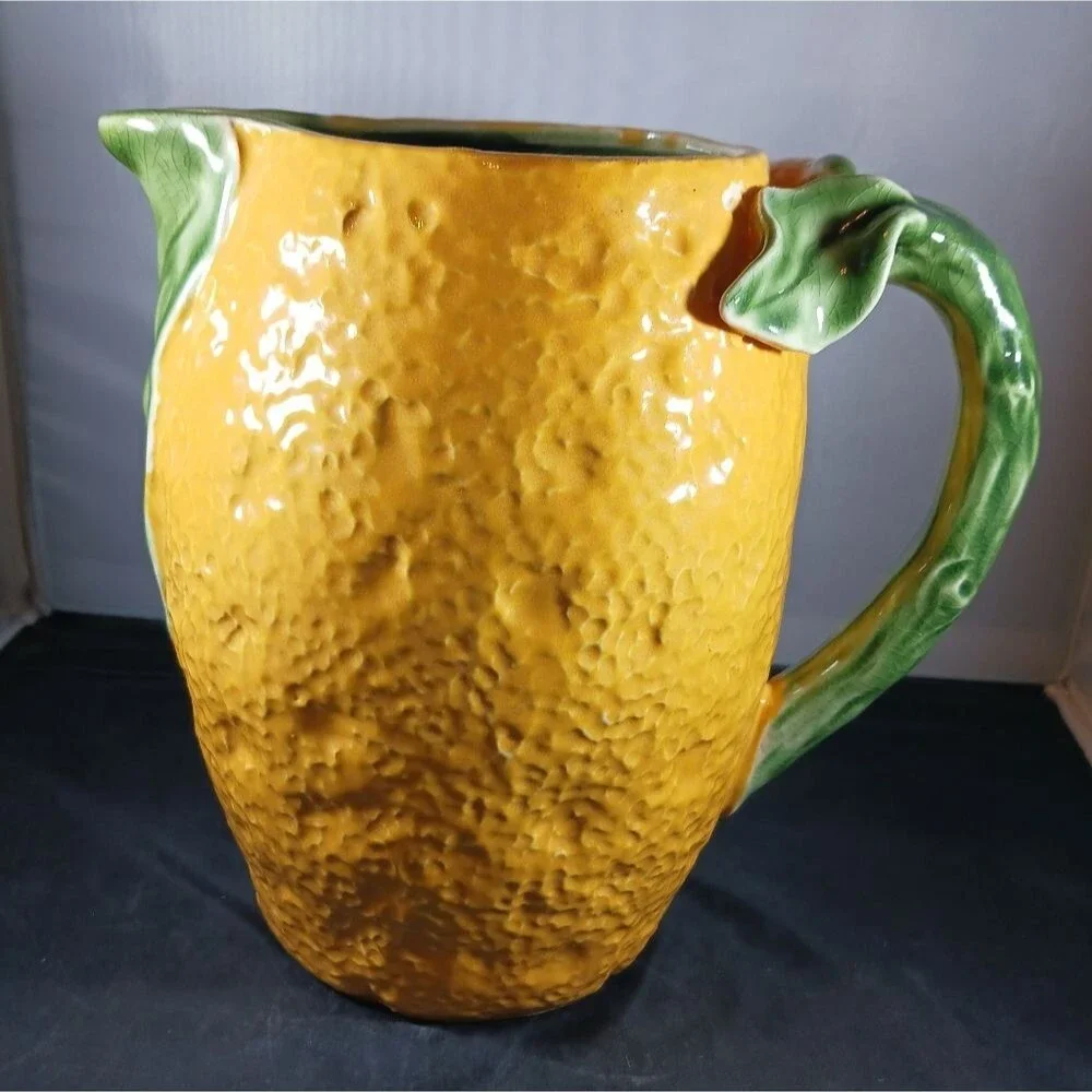 Antique Majolica Style Ceramic Lemonade Pitcher